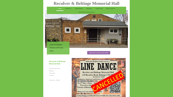 Screenshot of the Reculver And Beltinge Memorial Hall website