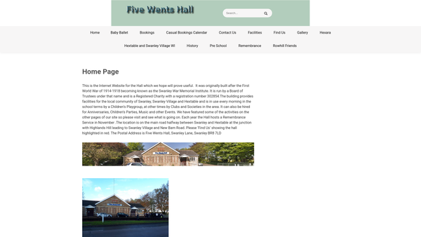 Screenshot of the Swanley War Memorial Institute website