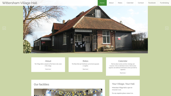 Screenshot of the Village Hall website