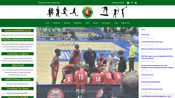 Screenshot of the Kent County Playing Fields website