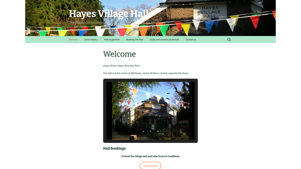 Screenshot of the Hayes Village Hall website