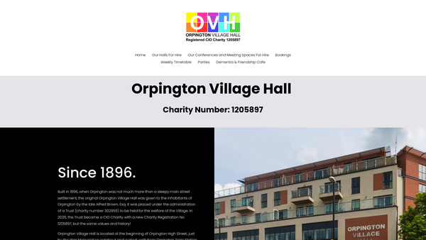 Screenshot of the Orpington Village Hall Trust website