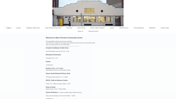 Screenshot of the West Thornton Community Association website