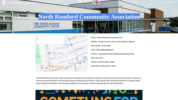Screenshot of the North Romford Community Association website