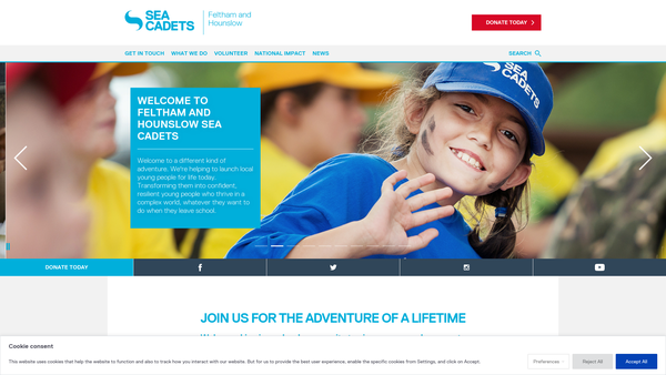 Screenshot of the Feltham & Hounslow Unit 140 Of The Sea Cadet Corps website