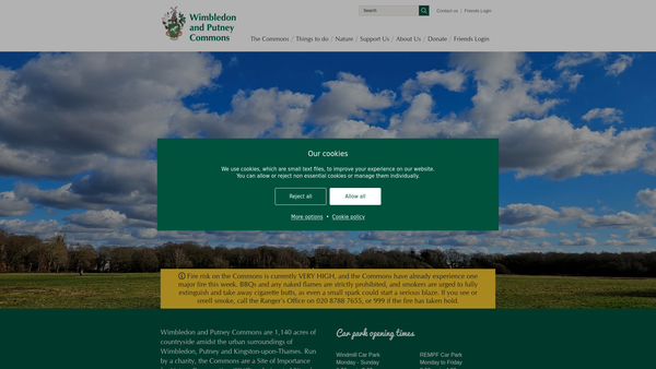 Screenshot of the Wimbledon And Putney Commons Conservators website