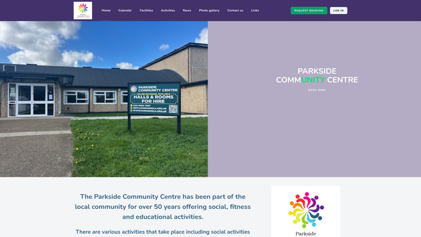 Screenshot of the Parkside Community Centre website