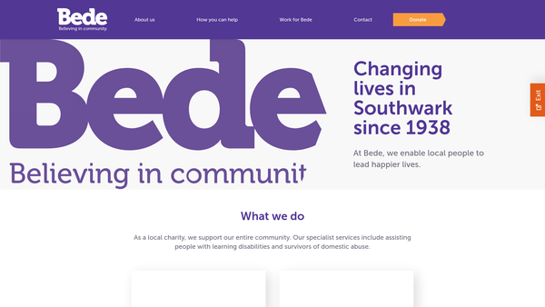 Screenshot of the Bede House Association website