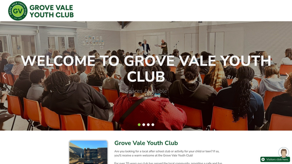 Screenshot of the Grove Vale Youth Club website