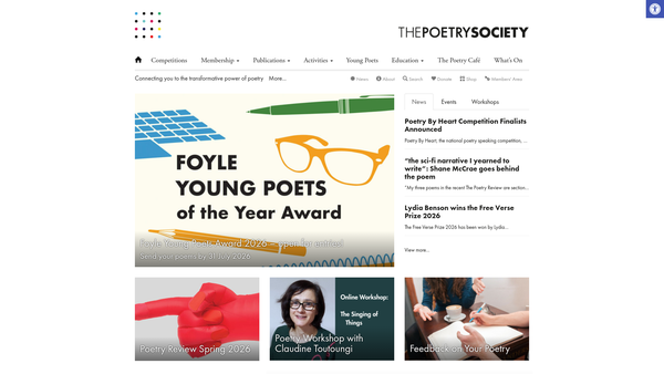 Screenshot of the The Poetry Society website