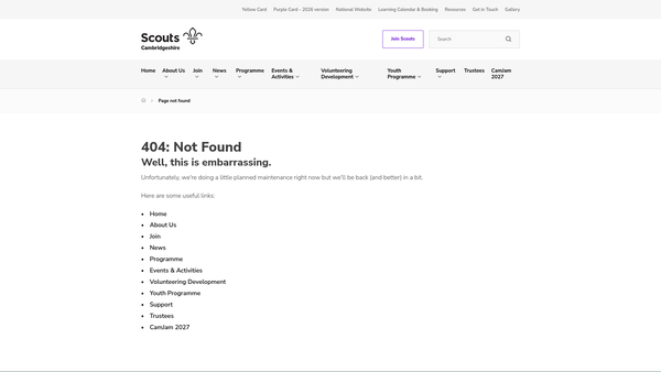 Screenshot of the Hinchingbrooke District Scout Council website