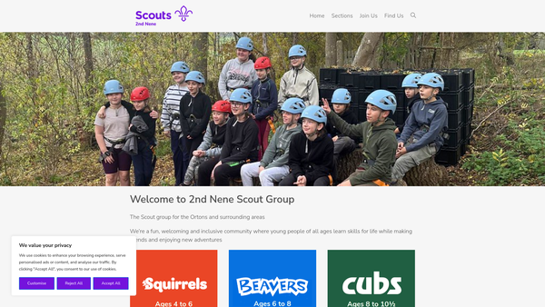 Screenshot of the 2nd Nene (St Peter's) Air Scout Group website