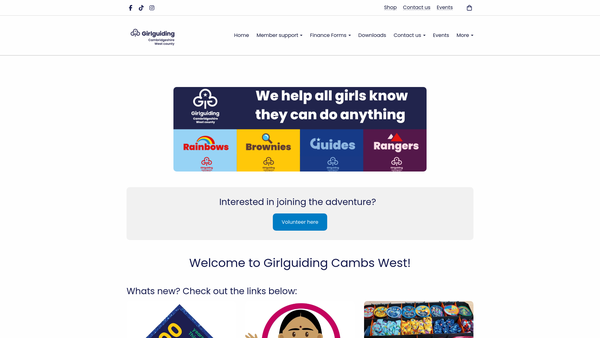 Screenshot of the Girlguiding Cambridgeshire West website