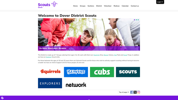 Screenshot of the The Dover District Scout Council website