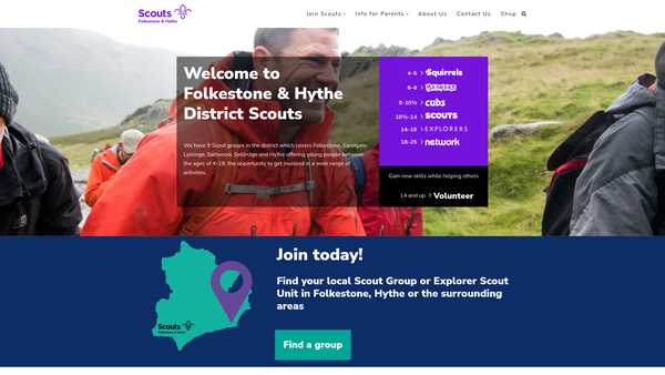 Screenshot of the Folkestone And Hythe District Scout Council website