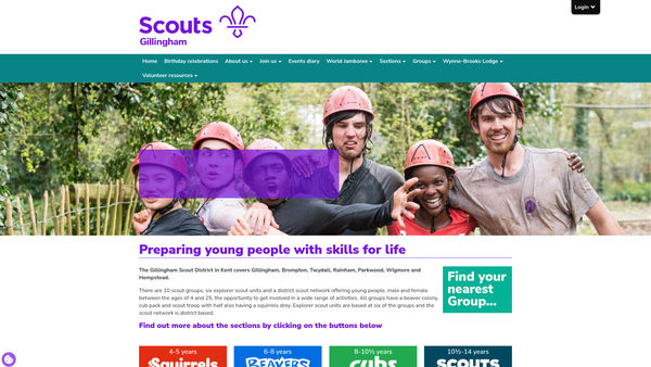 Screenshot of the Gillingham District Scout Council website