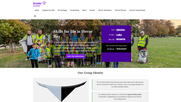Screenshot of the 1st Herne Bay Scout Group website