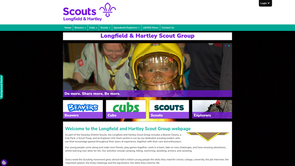 Screenshot of the Longfield And Hartley Scout Group website