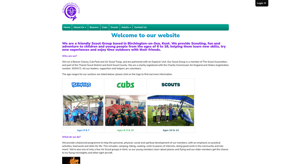 Screenshot of the 1st Birchington Air Scout Group website