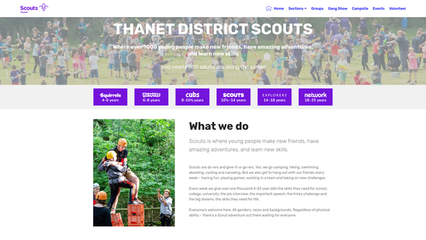 Screenshot of the The Thanet District Scout Council website