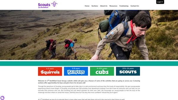 Screenshot of the 1st Northfleet (20Th Gravesend) Scout Group website