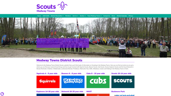 Screenshot of the Medway Towns District Scout Council website