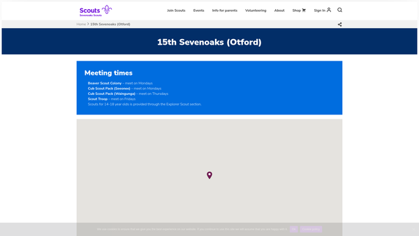 Screenshot of the The 15th Sevenoaks (Otford) Scout Group website