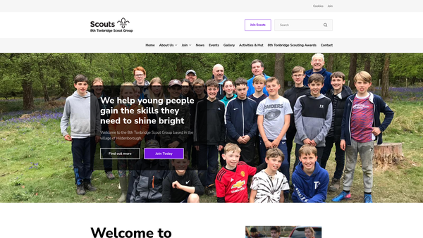 Screenshot of the 8th Tonbridge (Hildenborough) Scout Group website