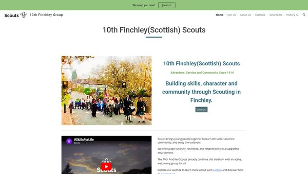 Screenshot of the 10th Finchley (Scottish) Scout Group website