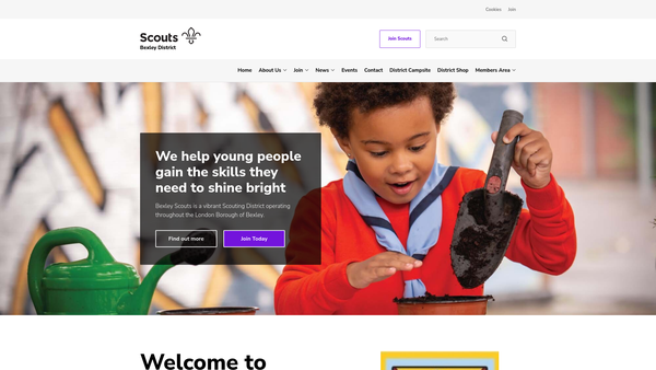 Screenshot of the Bexley District Scout Council website