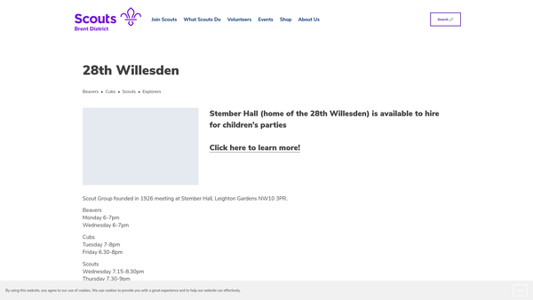 Screenshot of the 28th Willesden Scout Group website