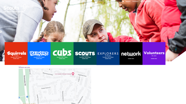 Screenshot of the 1st Green Street Green Boy Scout Group website