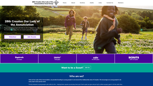 Screenshot of the The 28th Croydon (Our Lady Of The Annunciation) Scout Group website