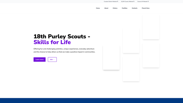 Screenshot of the 18th Purley Scout Group website