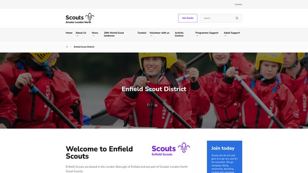 Screenshot of the Enfield District Scouts Council website