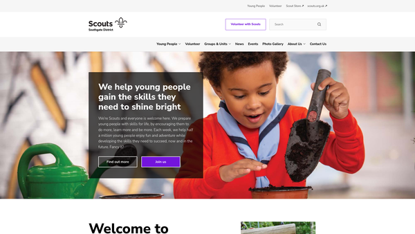 Screenshot of the Southgate District Scout Council website
