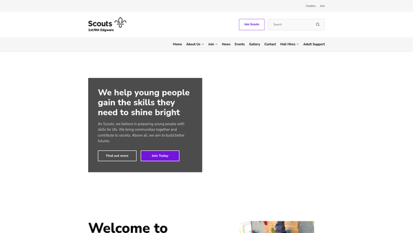 Screenshot of the 1st/6th Edgware Scout Group website