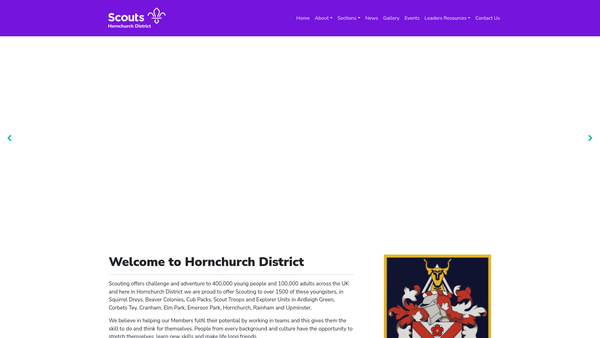 Screenshot of the Hornchurch District Scout Council website