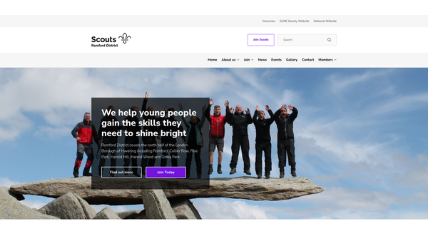 Screenshot of the Romford District Scout Council website