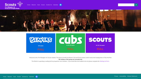Screenshot of the 7th Hillingdon Air Scout Group website