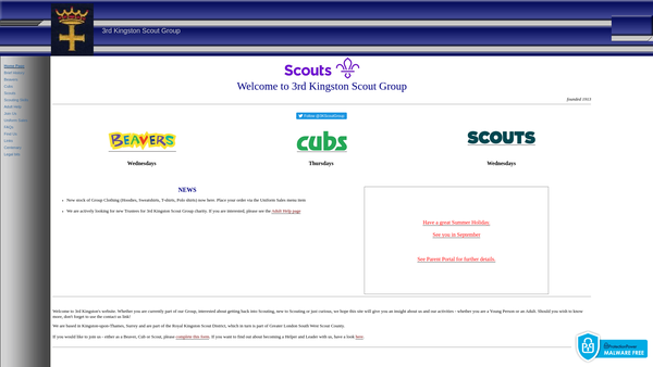 Screenshot of the 3rd Kingston Scout Group website