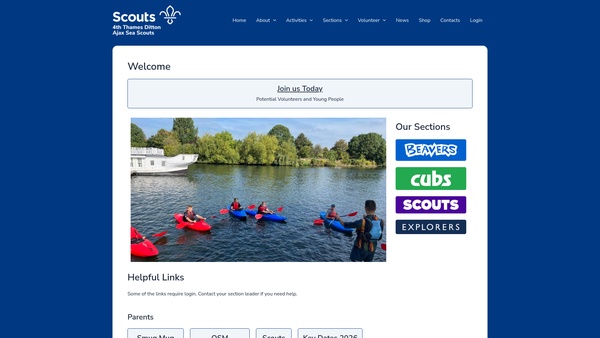 Screenshot of the 4th Thames Ditton Ajax Sea Scouts website