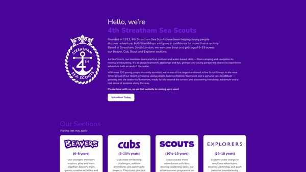 Screenshot of the 4th Streatham (Princess Marie Louise's Own) Sea Scout Group website
