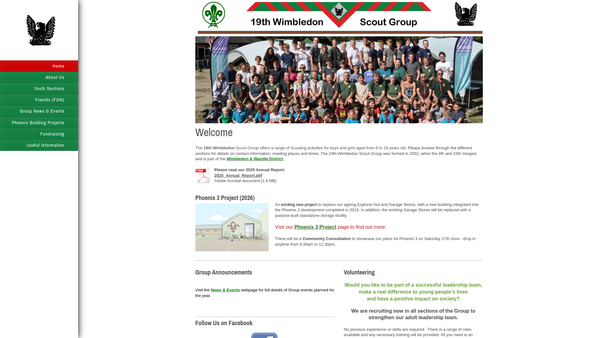 Screenshot of the 19th Wimbledon Scout Group website
