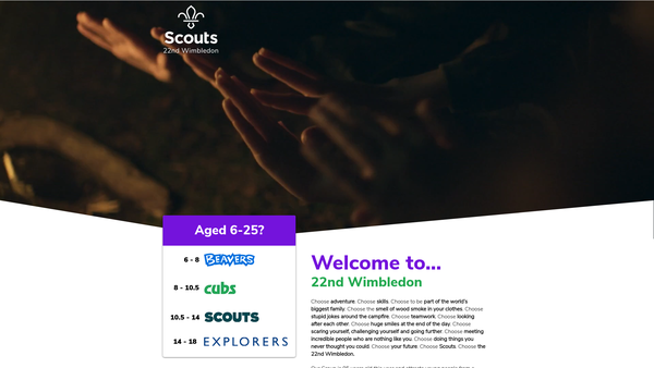 Screenshot of the 22nd Wimbledon Scout Group website