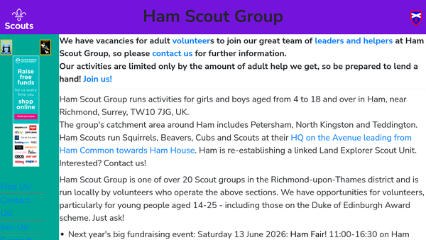 Screenshot of the Ham Scout Group website