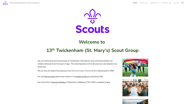 Screenshot of the 13th Twickenham (St Mary's) Scout Group website