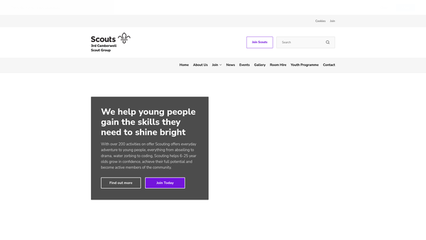 Screenshot of the 3rd Camberwell Scout Group website