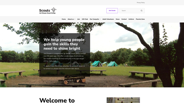 Screenshot of the 1st Cheam Scout Group website