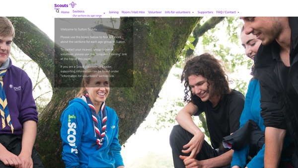 Screenshot of the Sutton District Scout Council website